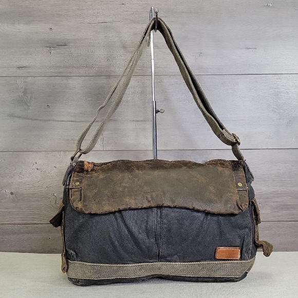 Bed Stu Waxed Canvas Leather Hawkeye Messenger Shoulder Bag - Picture 1 of 15